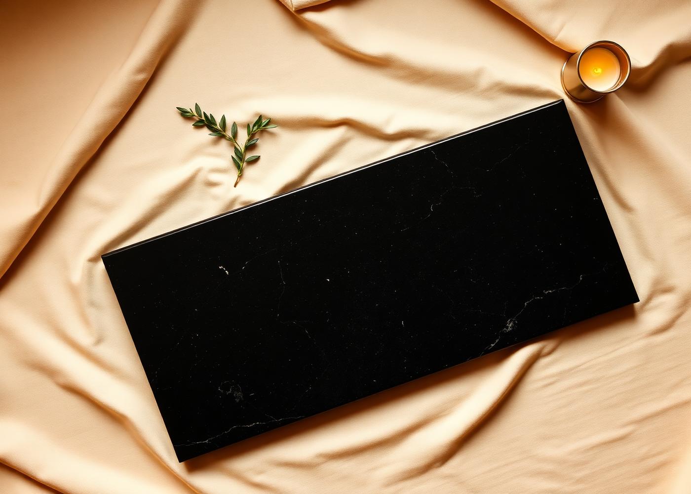 Polished black granite memorial slab