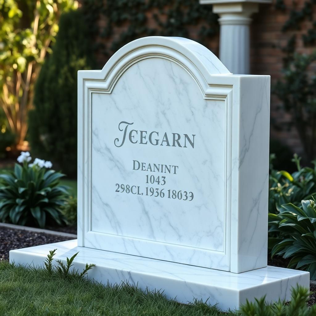Polished white marble memorial